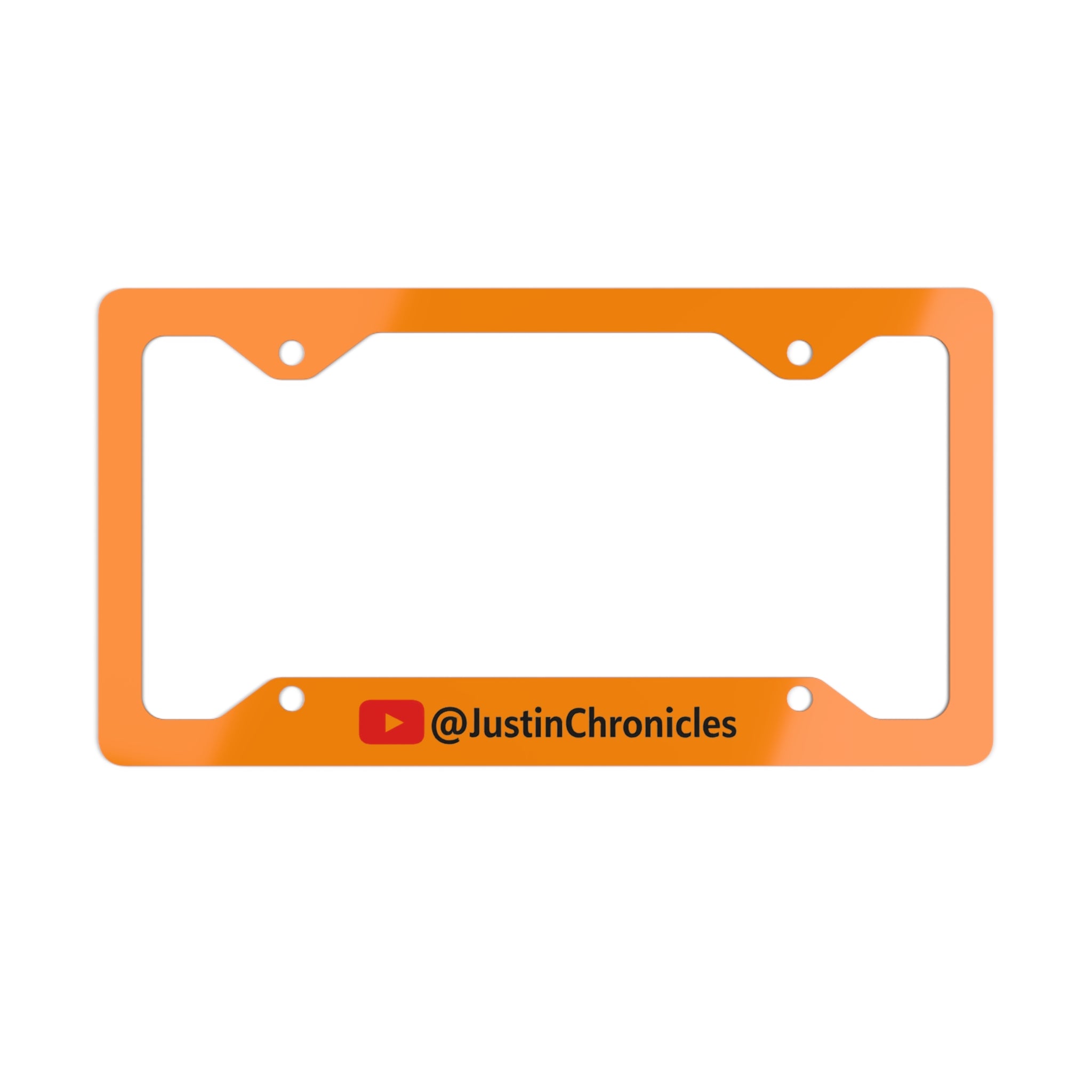 Metal License Plate Frame — Custom YouTube Handle Accent (e.g., @JustinChronicles)