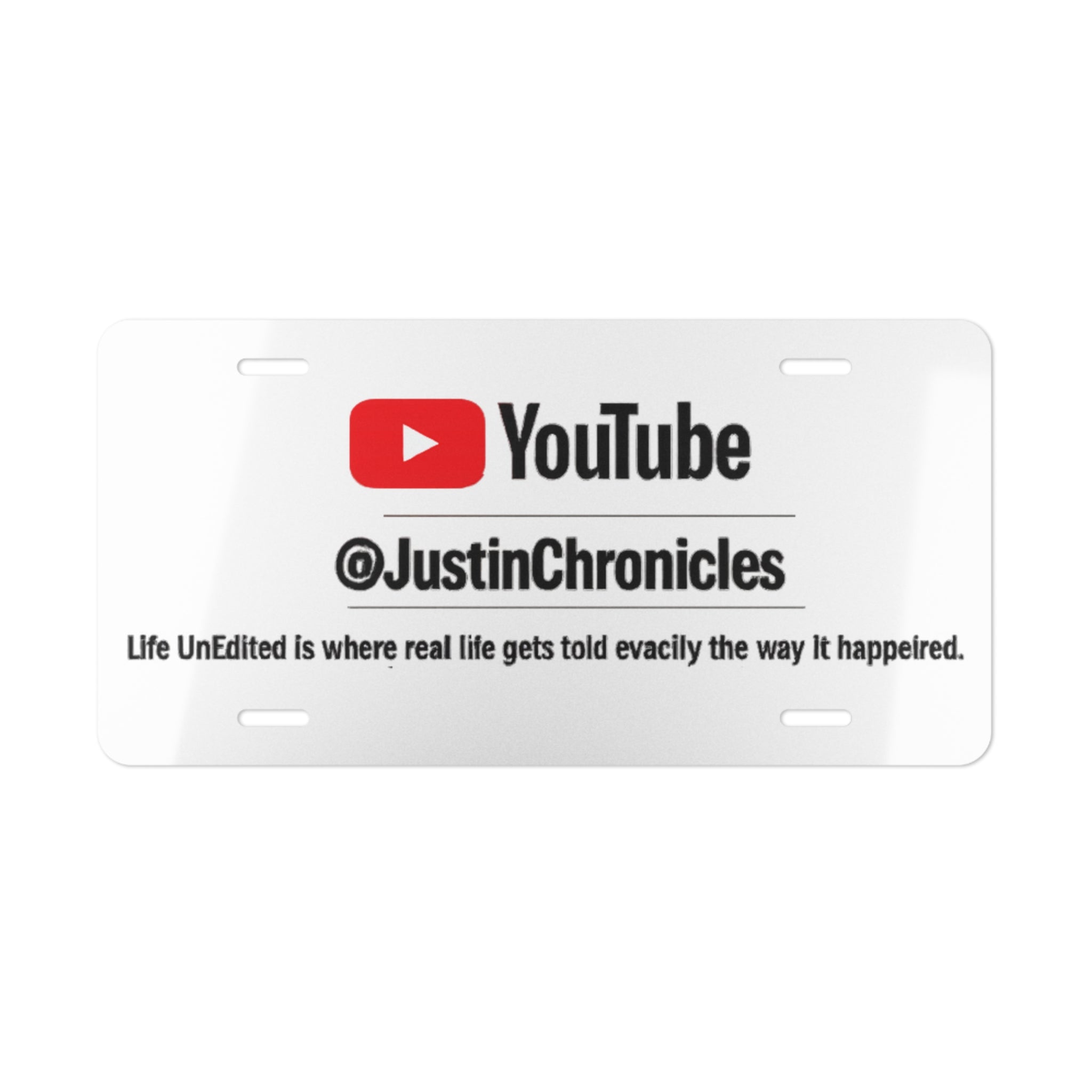 YouTube Channel Vanity Plate - @JustinChronicles Promotional License Plate
